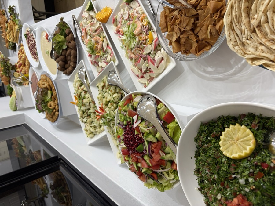 Large mezza and salad spread